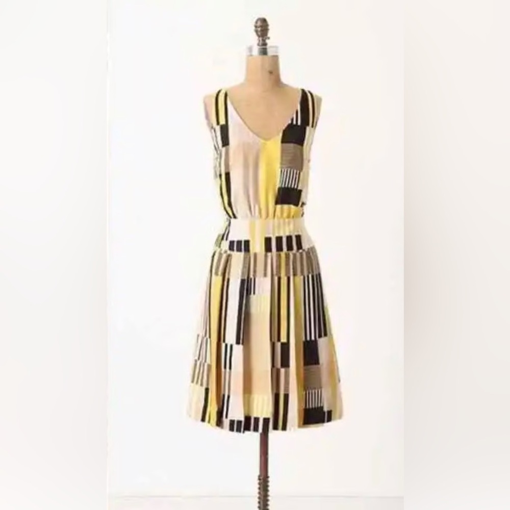 Anthropologie Maeve Otta Geometric Pleated Silk-Blend Dress - Size 2